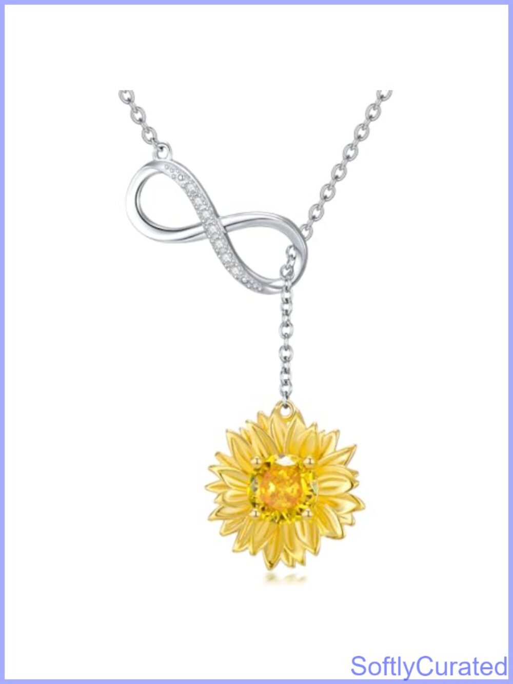 925 Sterling Silver Sunflower Infinity Necklace Lab Grown Diamond
